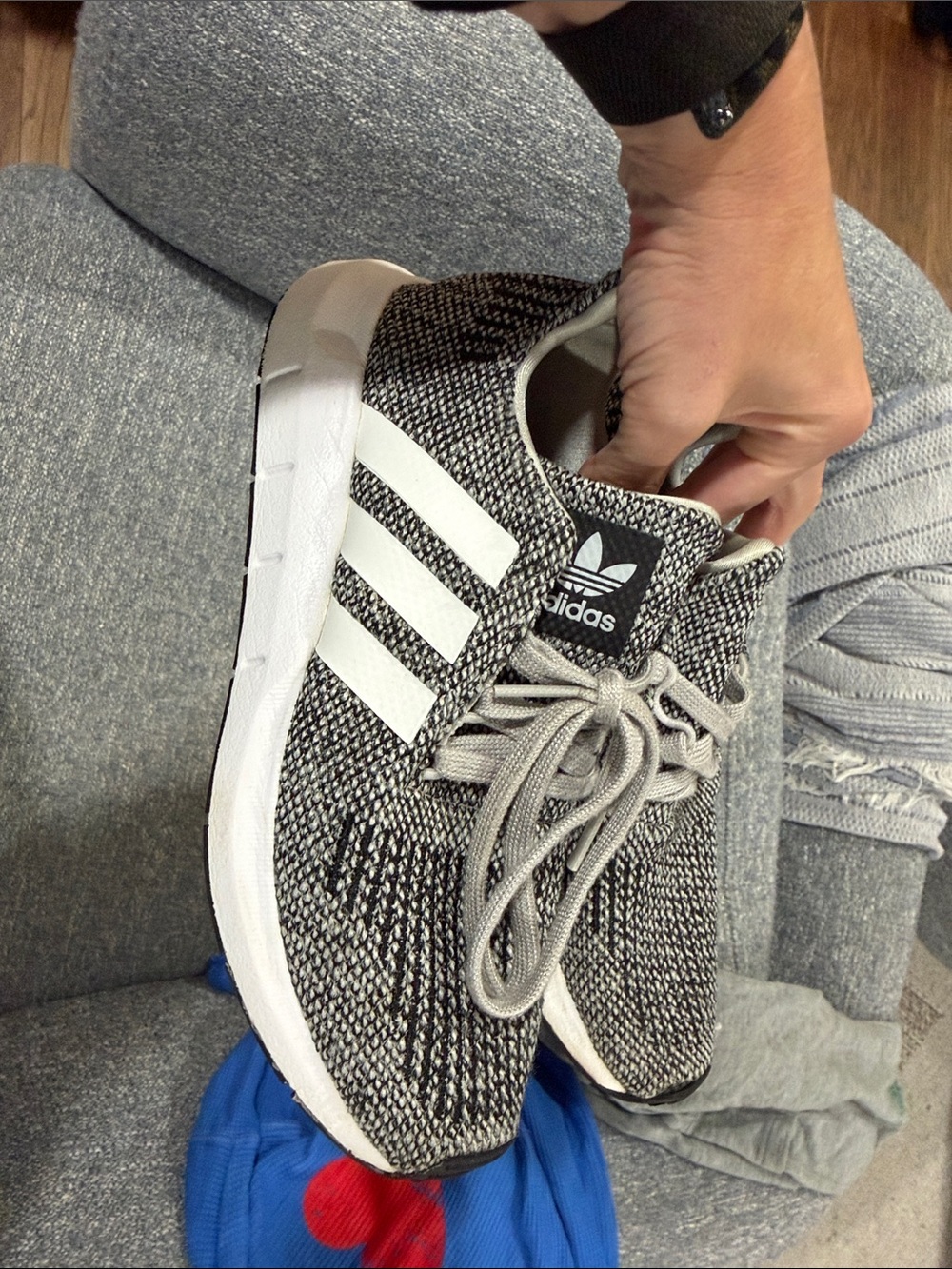 adidas Gray Knit Sneakers with White Three Stripes